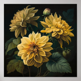 Yellow Dahlias Blume Art Print Poster