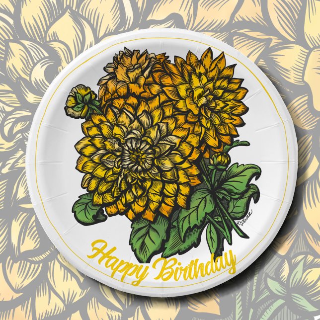 Yellow Dahlias Floral Pappteller (Von Creator hochgeladen)