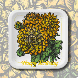 Yellow Dahlias Floral Pappteller
