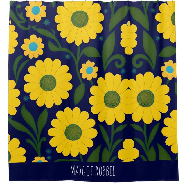 Yellow Daisies Blue Background Floral Muster Duschvorhang (Vorderseite)