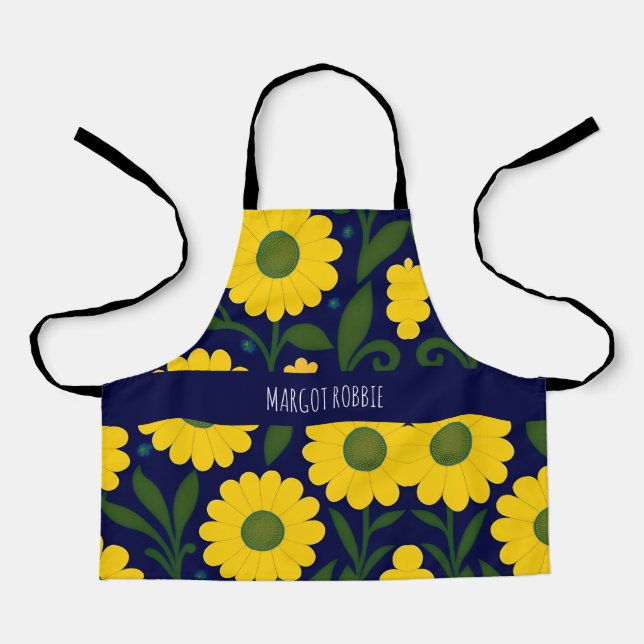 Yellow Daisies Blue Background Floral Muster Schürze (Vorderseite)