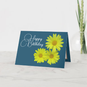 Yellow Daisies Blue Background Happy Birthday Karte