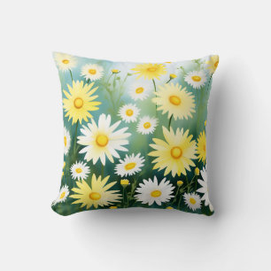Yellow Daisies Meadow Watercolor Kissen