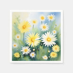 Yellow Daisies Watercolor Meadow Serviette