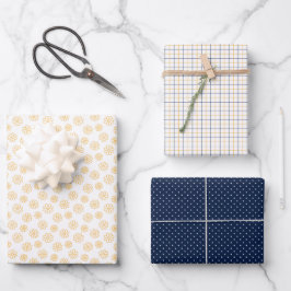 Yellow Daisies with Navy Wrapping Paper Sheets Geschenkpapier Set