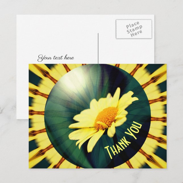 Yellow Daisy Abstrakt Floral Danke Postcard Postkarte (Vorne/Hinten)