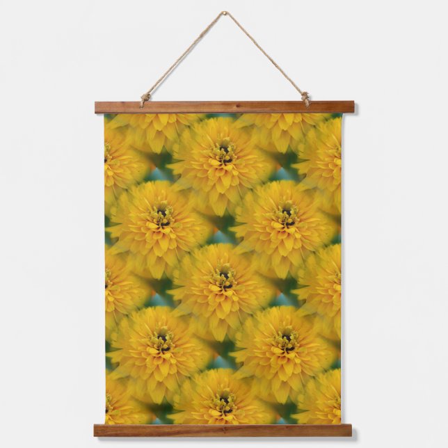 Yellow Daisy Blume Nattern Pattern Wandteppich Mit Holzrahmen (Vorderseite)