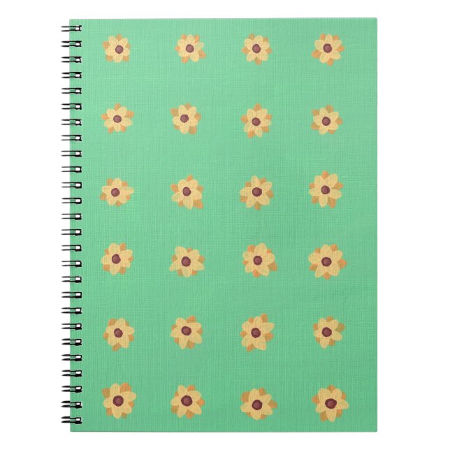 Yellow Daisy Blume Pattern auf grünem Notebook Notizblock (Vorderseite)