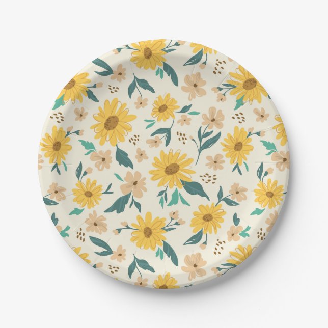 Yellow Daisy Blume Pattern Pappteller (Vorderseite)