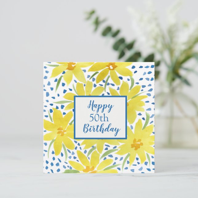 Yellow Daisy Bouquet Custom Year Geburtstag Karte (Stehend Vorderseite)