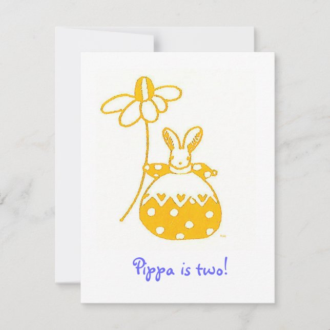 Yellow Daisy Bunny - Einladung zum Geburtstag (Vorderseite)