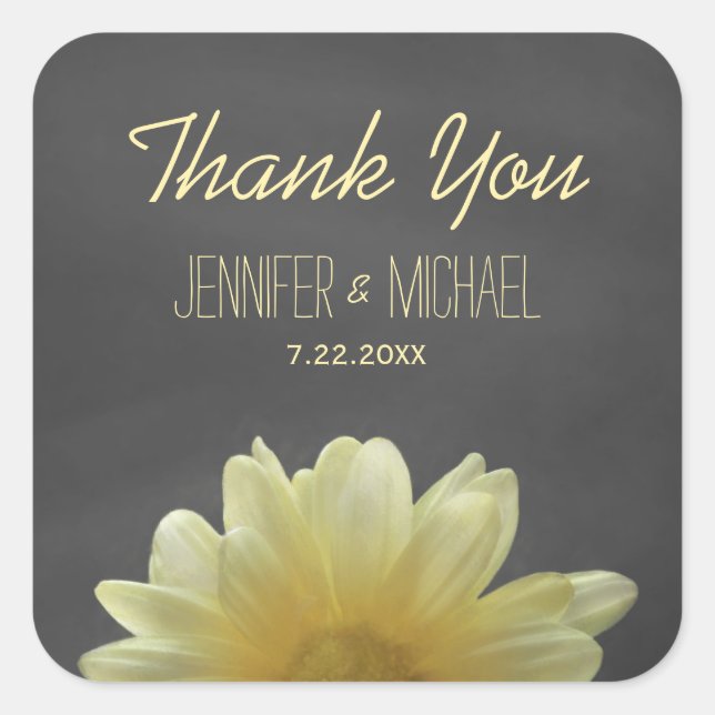 Yellow Daisy Chalkboard Rustic Wedding Vielen Dank Quadratischer Aufkleber (Vorderseite)