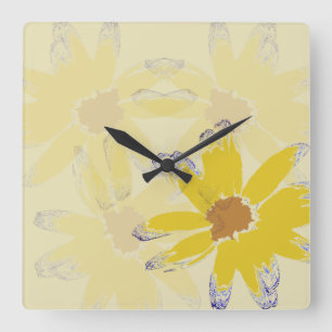 Yellow Daisy Floral Art Quadratische Wanduhr