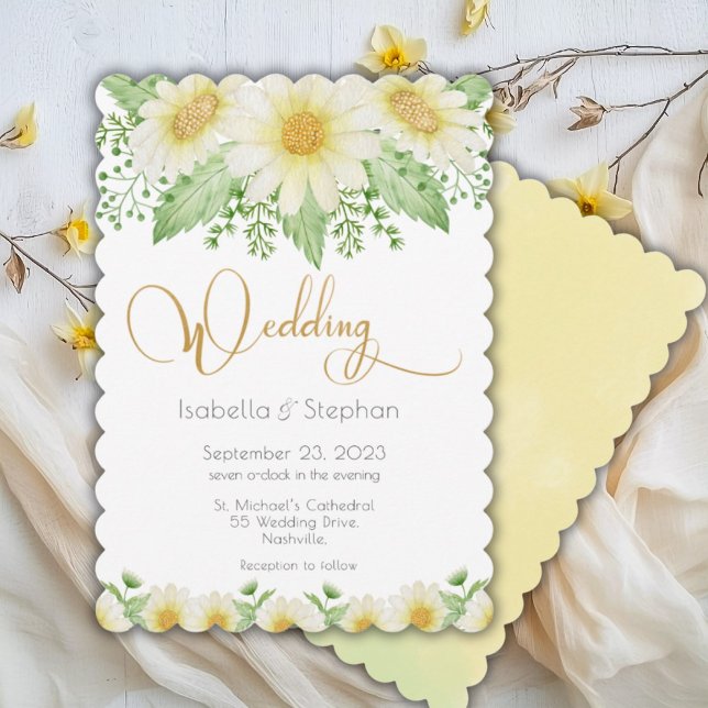 Yellow Daisy Floral Script Wedding Einladung (Von Creator hochgeladen)