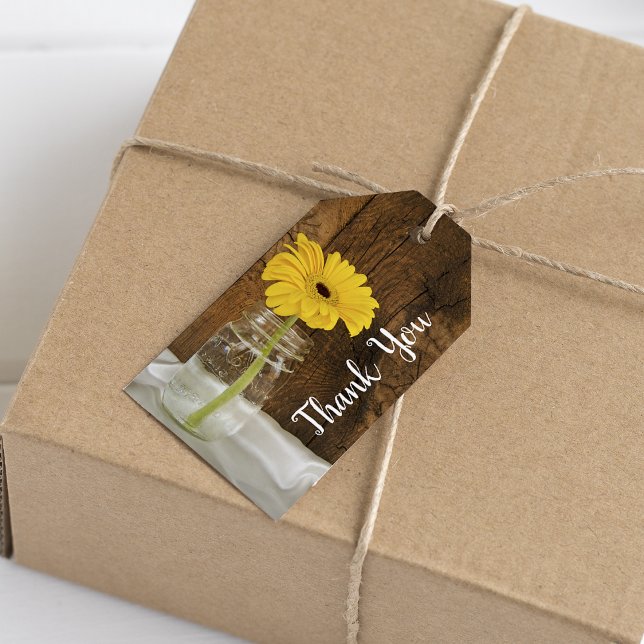 Yellow Daisy in Mason Jar Barn Gastgeschenk Hochze Geschenkanhänger (Von Creator hochgeladen)