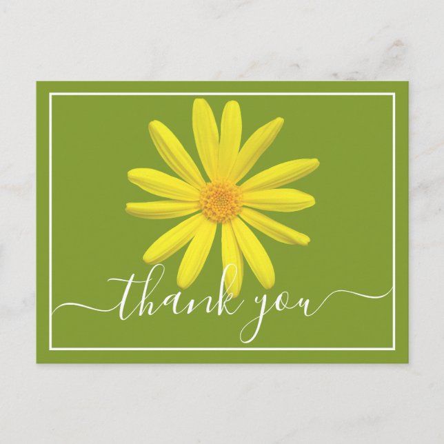 Yellow Daisy Lime Green Background Danke Postkarte (Vorderseite)