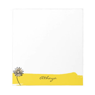 Yellow Daisy Line Art Custom Text Notizblock