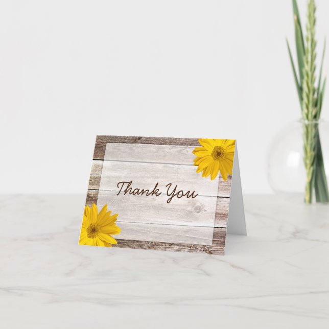 Yellow Daisy Rustic Barn Wood Vielen Dank Dankeskarte (Vorderseite)