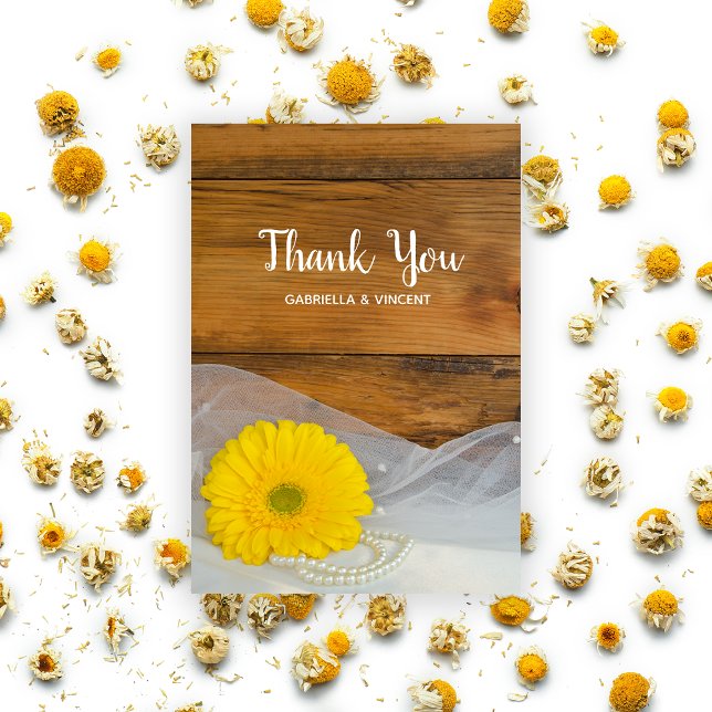 Yellow Daisy Veil Country Barn Wedding Vielen Dank Dankeskarte (Von Creator hochgeladen)