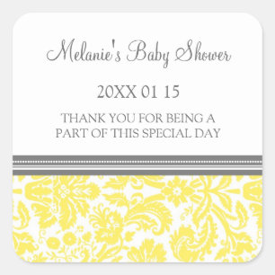 Yellow Damask Baby Dusche Pflegeaufkleber Quadratischer Aufkleber