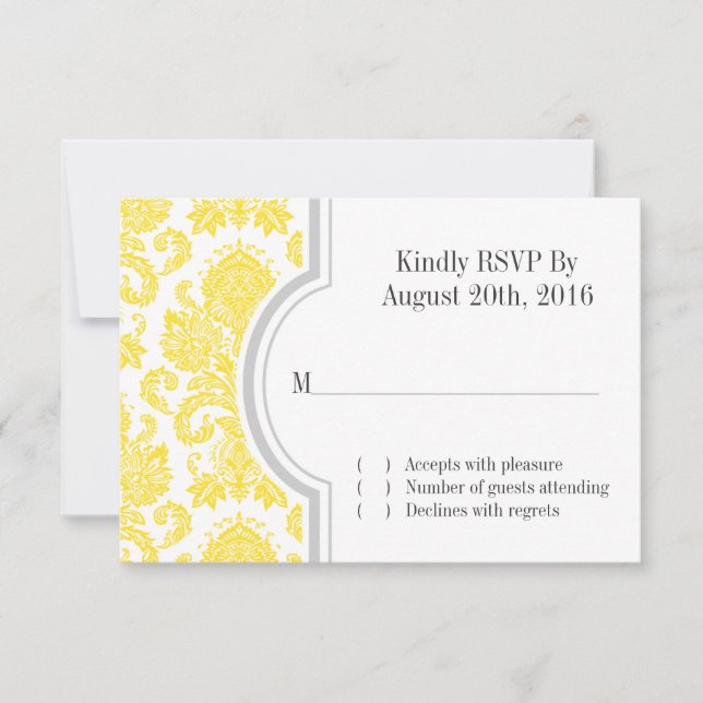 Yellow Damask Custom Wedding UAWG Einladung (Vorderseite)