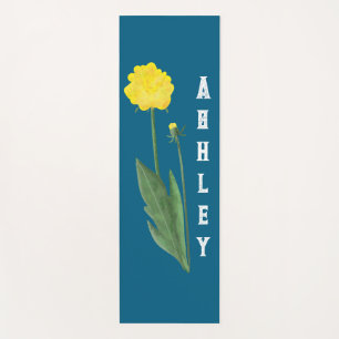 Yellow Dandela Blue Floral Personalisiert Name Yogamatte