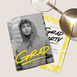 Yellow   Dashed Photo Graduation Party Einladung