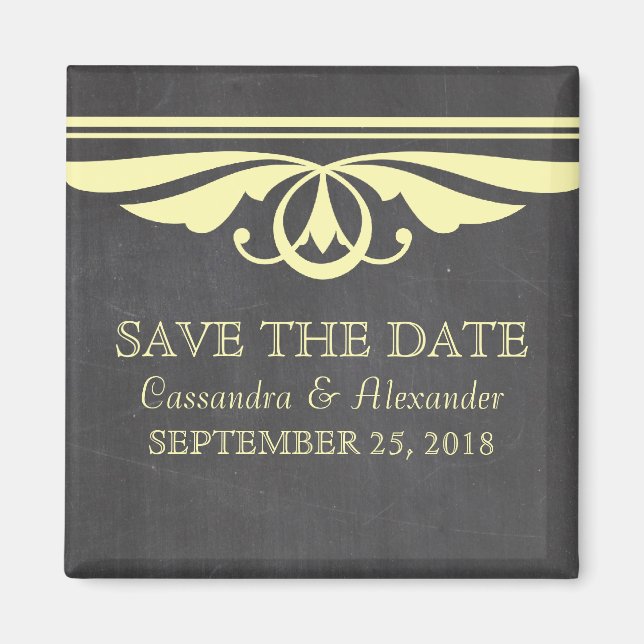Yellow Deko Chalkboard Save the Date Magnet (Vorne)