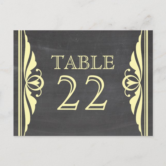 Yellow Deko Chalkboard Tischnummer Postkarte (Vorderseite)
