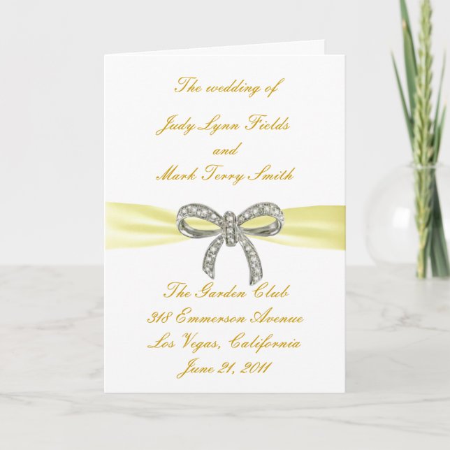 Yellow Diamond Bow Wedding Program Card Programm (Vorderseite)