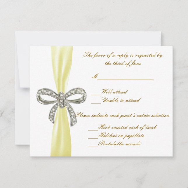 Yellow Diamond Bow Wedding Response Card RSVP Karte (Vorderseite)