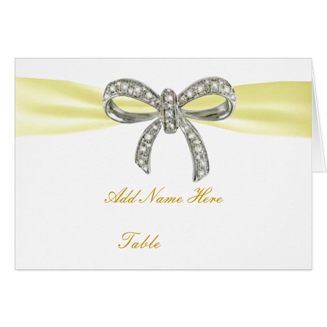 Yellow Diamond Bow Wedding Table Platzkarte (Vorderseite (Horizontal))