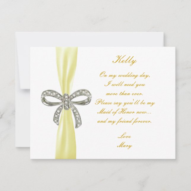 Yellow Diamond Bow Wedding Trauzeugin Card Einladung (Vorderseite)
