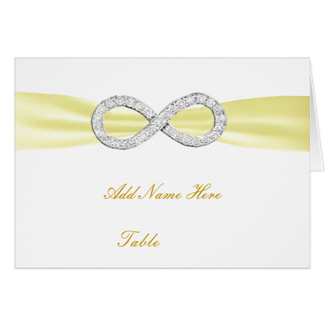 Yellow Diamond Infinity Wedding Table Platzkarte (Vorderseite (Horizontal))