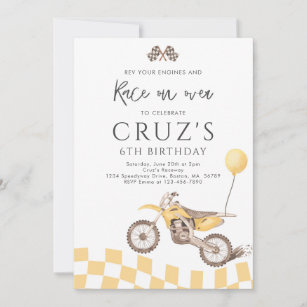 Yellow Dirt Bike Motocross Racing Geburtstagsparty Einladung