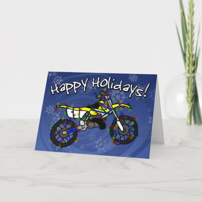 Yellow Dirt Bike Weihnachtskarte Feiertagskarte (Vorderseite)