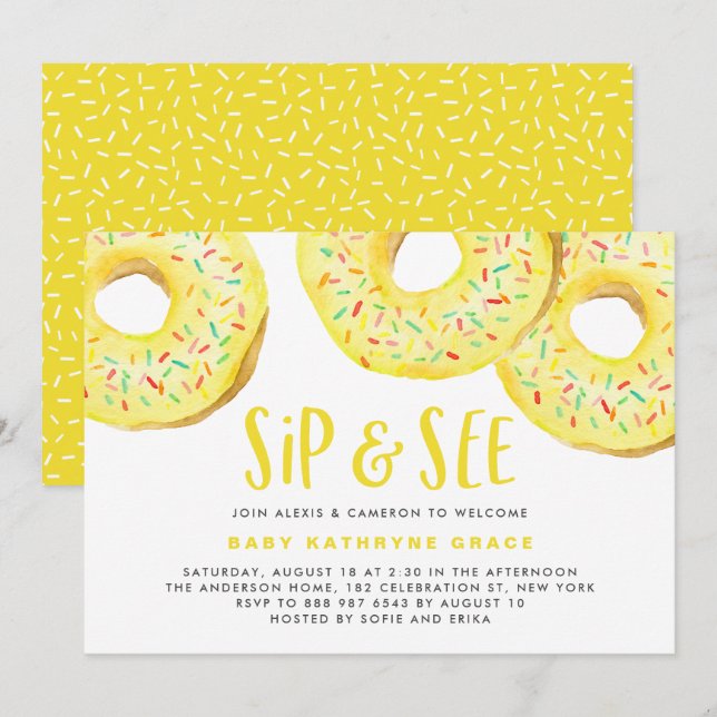 Yellow Donuts Sprinkles Baby Duschsippe und sehen  Einladung (Vorne/Hinten)