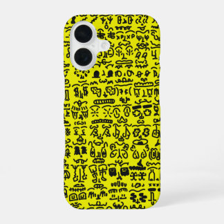Yellow Doodle Pattern Phone Case – Abstract Black iPhone 16 Hülle