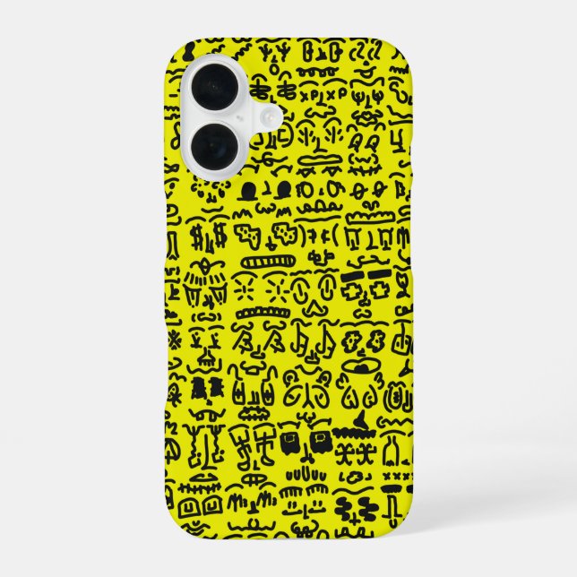 Yellow Doodle Pattern Phone Case – Abstract Black  iPhone 16 Hülle (Rückseite)