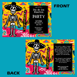 💀 Yellow Doodle style Dia de los Muertos Einladung