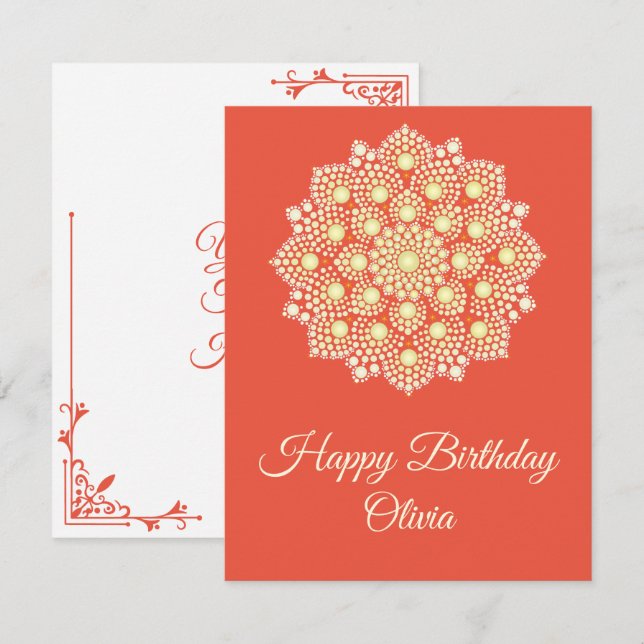 Yellow Dot Mandala Happy Birthday Card Karte (Vorne/Hinten)