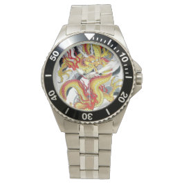 Yellow Dragon Japanischer Tattoo-Design Armbanduhr
