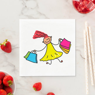 Yellow Dress Happy Girl Shopping Serviette