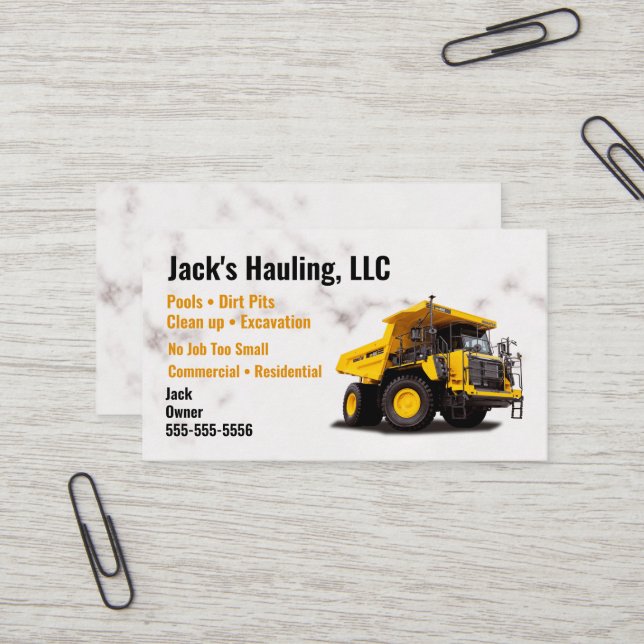 Yellow Dump Truck Business Card Visitenkarte (Vorderseite/Rückseite Beispiel)