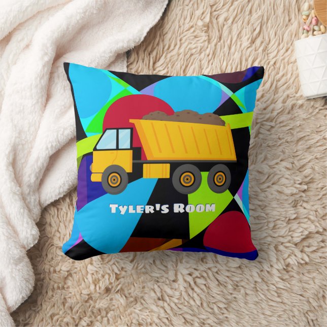 Yellow Dump Truck, Geometric Shapes, Child's Name Kissen (Decke)