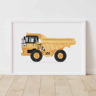 Yellow Dump Truck Kids Konstruktion Vehicle Decor Poster