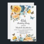 Yellow Dusty Blue Rose Butterflies 40. Geburtstag Einladung<br><div class="desc">40. Geburtstagsfeier mit schönen gelben und staubblauen Rose mit cremefarbenen Blumen und Schmetterlingen. Diese Einladungen können für jeden beliebigen Alter angepasst werden. Kontaktieren Sie mich,  um Hilfe bei Ihren Anpassungen zu erhalten oder um zusätzliche Matching oder Koordination von Zazzle Produkten für Ihre Feier zu beantragen.</div>