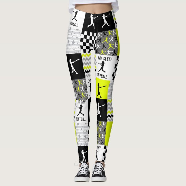 Yellow Eat Sleep Softball  Leggings (Vorderseite)