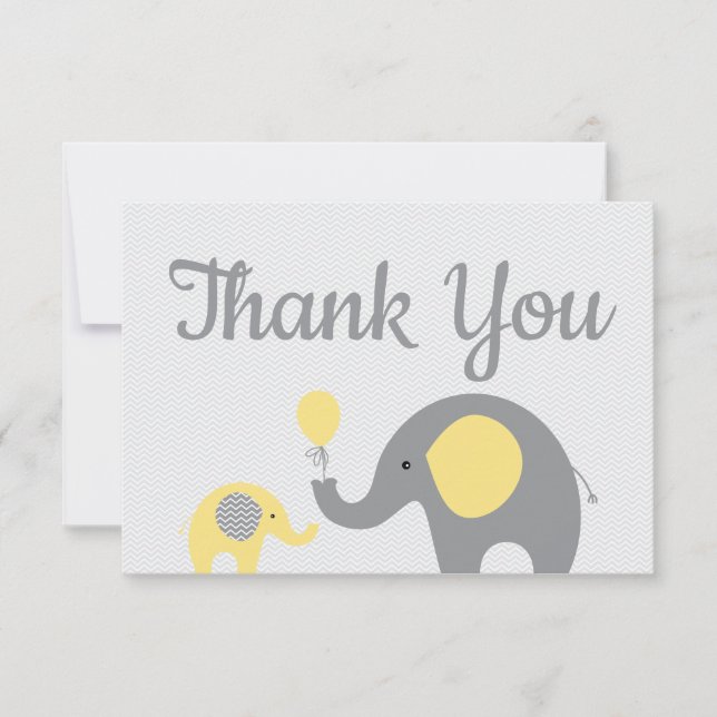 Yellow Elephant Baby Dusche Danke, Cards flach Dankeskarte (Vorderseite)