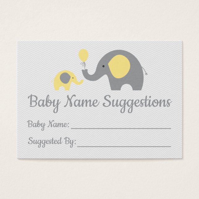 Yellow Elephant Baby Dusche Name Suggestion Cards (Vorderseite)